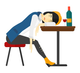 Wall Mural - Woman sleeping in bar. 