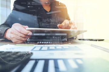 business documents on office table with digital tablet computer