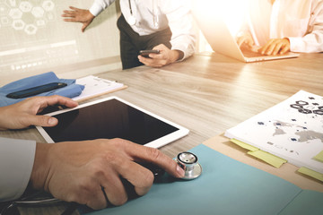 Medicine doctor hand working with modern computer and digital pr