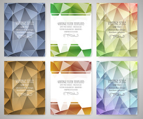 Poster - Set of abstract flyer triangular design, low poly brochure template in vintage style.