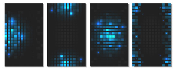 Fototapete - Set of abstract blue vector square mosaic wallpaper with shiny geometric tiles.