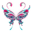 Patterned colored butterfly. African / indian / totem / tattoo design. It may be used for design of a t-shirt, bag, postcard and poster.