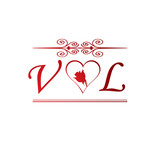 VL love initial with red heart and rose Stock Vector