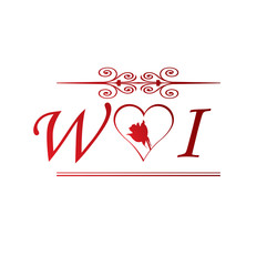 Wall Mural - WI love initial with red heart and rose