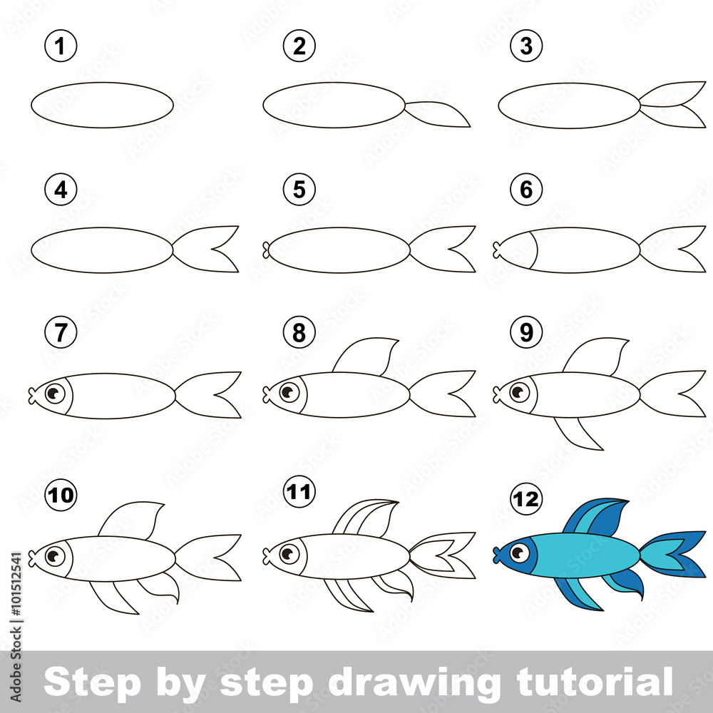 How to draw a Blue Fish Stock Vector | Adobe Stock