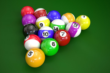 Poster - Billiard balls on green background