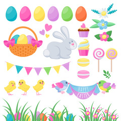 Wall Mural - Colorful easter icons set vector illustration.