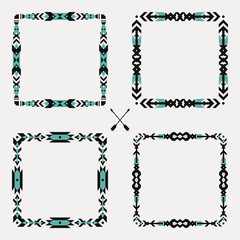 Poster - Vector set with abstract geometric ethnic frames. Tribal graphic design elements. Boho style. American indian and aztec motifs.