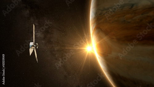 Photographie jupiter and satellite juno with beautiful sunset