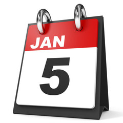 Calendar on white background. 5 January.