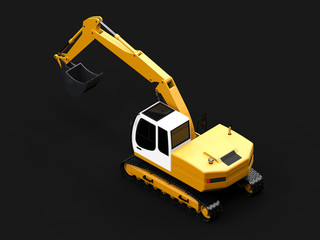 Wall Mural - Yellow excavator on a dark gray background.