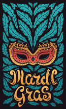 Mardi Gras Celebration Poster With Venetian Mask And Feathers