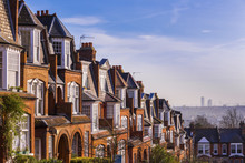 Brick Houses On A Panoramic Shot Early In The Morning, London, UK