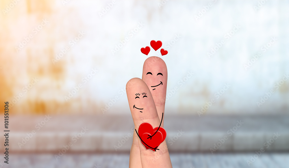 Obraz na płótnie Happy finger couple in love celebrating Valentine day w sypialni