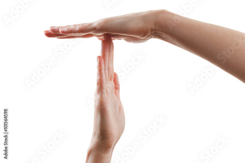 Pause or break time hand gesture, on white background Tableau sur Toile