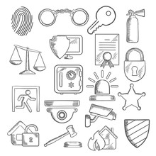 Security And Protection Icons In Sketch Style