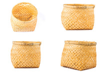 Bamboo Basket Handmade Isolated On White Background
