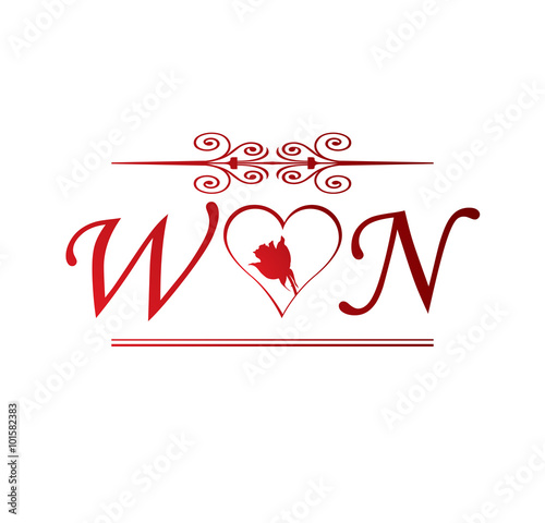 Wn Love Initial With Red Heart And Rose Stock Vector Adobe Stock