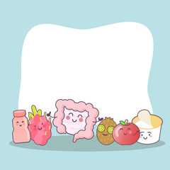 Wall Mural - cartoon intestine with health food