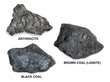 © aleks-p - Set of coal isolated on white background. Anthracite, black coal, brown coal (lignite).