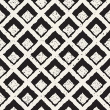 Vector Seamless Black And White Hand Painted Line   Rhombus Grid Waffel Pattern