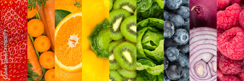 Naklejka na kafelki collage of colorful healthy fruits and vegetables