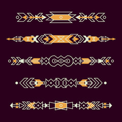 Wall Mural - Vector set of decorative ethnic borders with american indian motifs. Boho style. Tribal design elements.