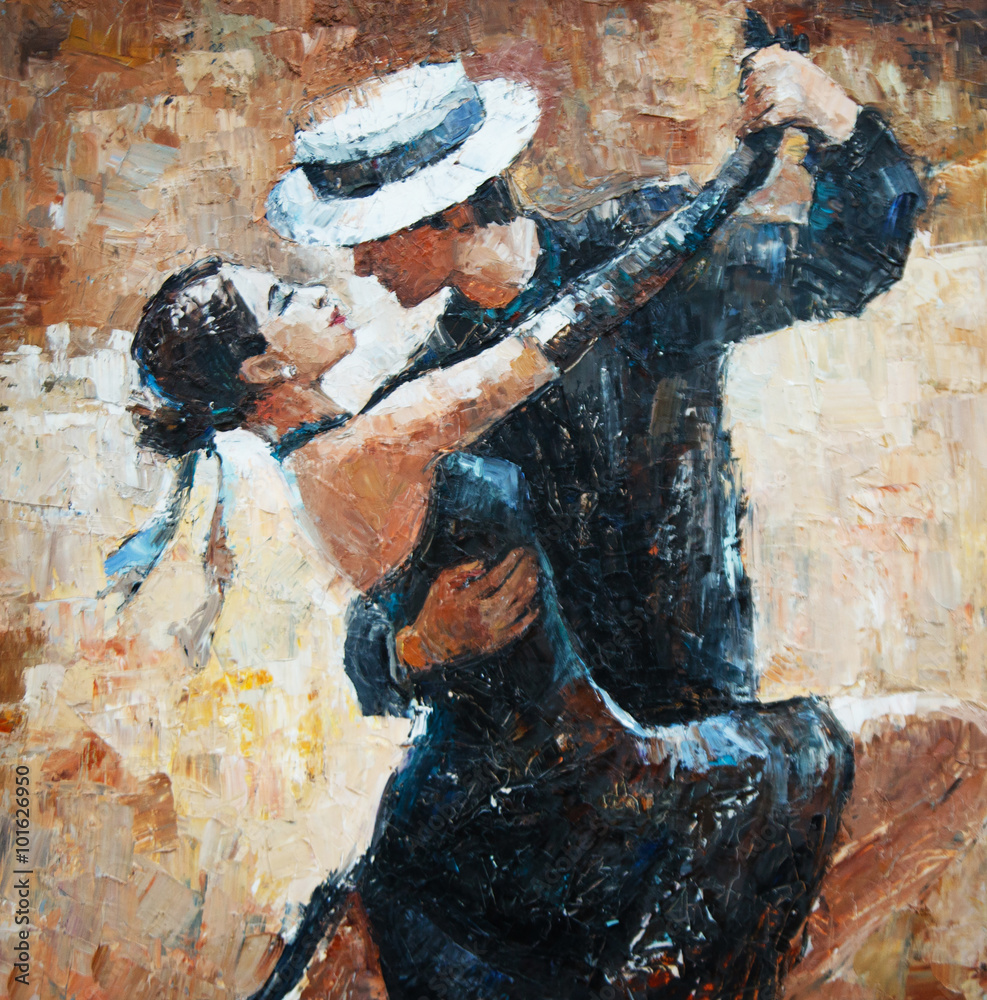 tango dancers digital painting, tango dancers - obrazy, fototapety, plakaty 