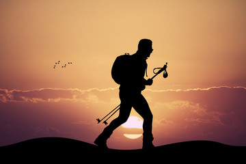 Wall Mural - trekking on mountain in winter