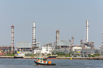 Landscape of Thai Refinery industrial plant from opposite's side of Chao Phra Ya river 