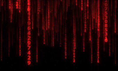 Sticker - cyberspace with falling digital lines, abstract background with red digital lines