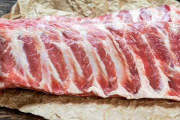 Wall Mural - Raw Pork ribs, on crumpled paper