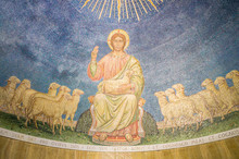 A Mosaic Of Jesus Christ The Good Shepherd With Sheep, In The Apse