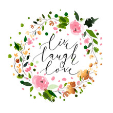Hand Sketched Live Laugh Love Text As Valentine's Day Badge/icon