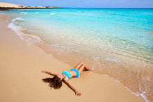 Girl On The Beach Fuerteventura At Canary Islands