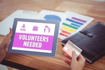Poster - Composite image of yellow volunteers needed