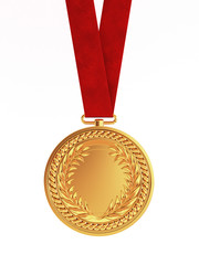 Blank golden medal with ribbon for first place