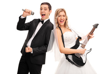 Poster - Bride playing guitar and a groom singing