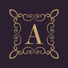 Monogram letter A. Calligraphic ornament. Gold. Retro, Business and Vintage Concepts. Vector illustration