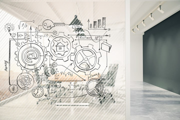 Leinwandbilder - Business scheme concept on transparent wall in conference room w