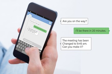 Poster - Composite image of woman using her mobile phone