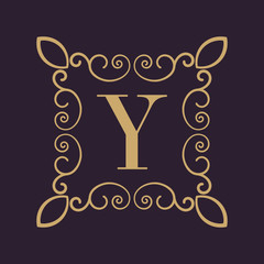 Monogram letter Y. Calligraphic ornament. Gold. Retro, Business and Vintage Concepts. Vector illustration