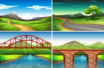 Four scenes of road  to the countryside