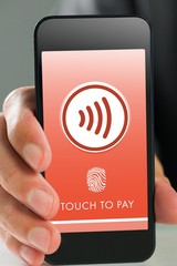 Poster - Composite image of hand showing smartphone