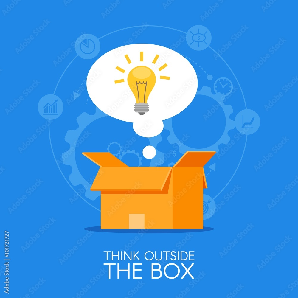 Thinking out of the box vector concept background. Lightbulb showing up ...