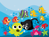 Fototapeta Do akwarium - Colorful Cartoon Sea Creatures