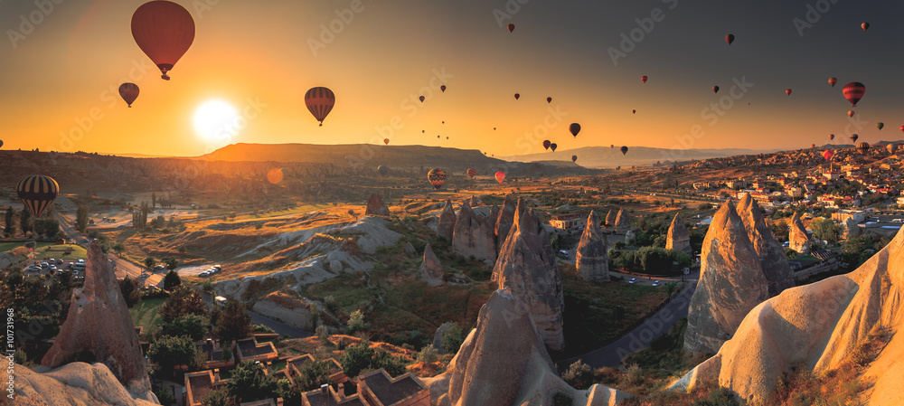 Cappadocia valley at sunrise - obrazy, fototapety, plakaty 