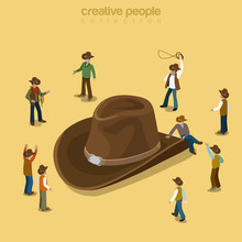 Country Cowboy Style Wearing Hat Flat Isometric Vector 3d