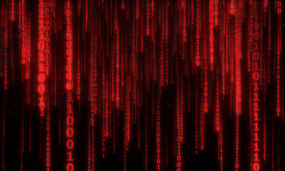 cyberspace with digital falling lines, binary hanging chain, abstract background with red digital li