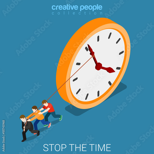 Fotografie, Obraz Stop time hard overtime work clock flat isometric vector 3d
